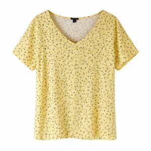 Ann Taylor Yellow Floral Print Top Large Cottagecore Minimalist Classic Work